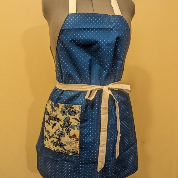 NWT Handmade Reversible Apron - skeleton mermaids and dots - One Size - OOAK - Picture 3 of 4